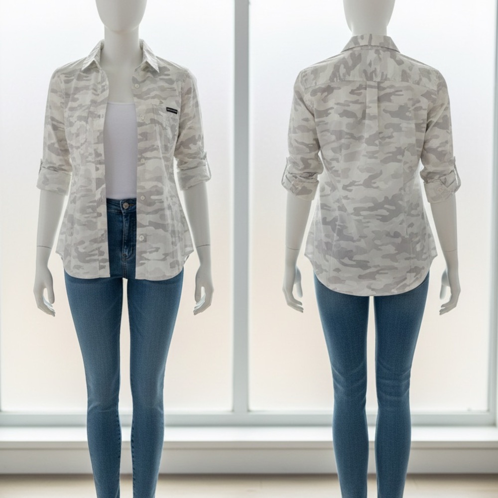 Calvin Klein Jeans Gray Camo Button Down Shirt